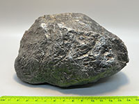 a rock with a shiny gray, metal like surface.